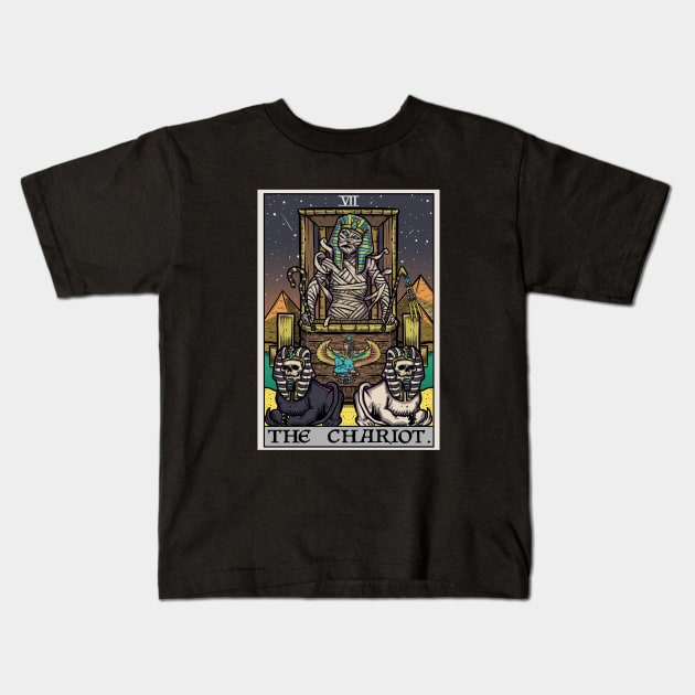 The Chariot Tarot Card Halloween Mummy Sphinx Egyptian Pyramids Kids T-Shirt by TheGhoulishGarb